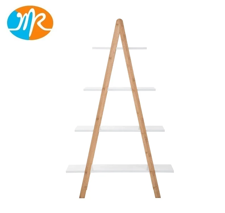 Bamboo Storage Shelf MDF Ladder Shelf  4-Tier rack