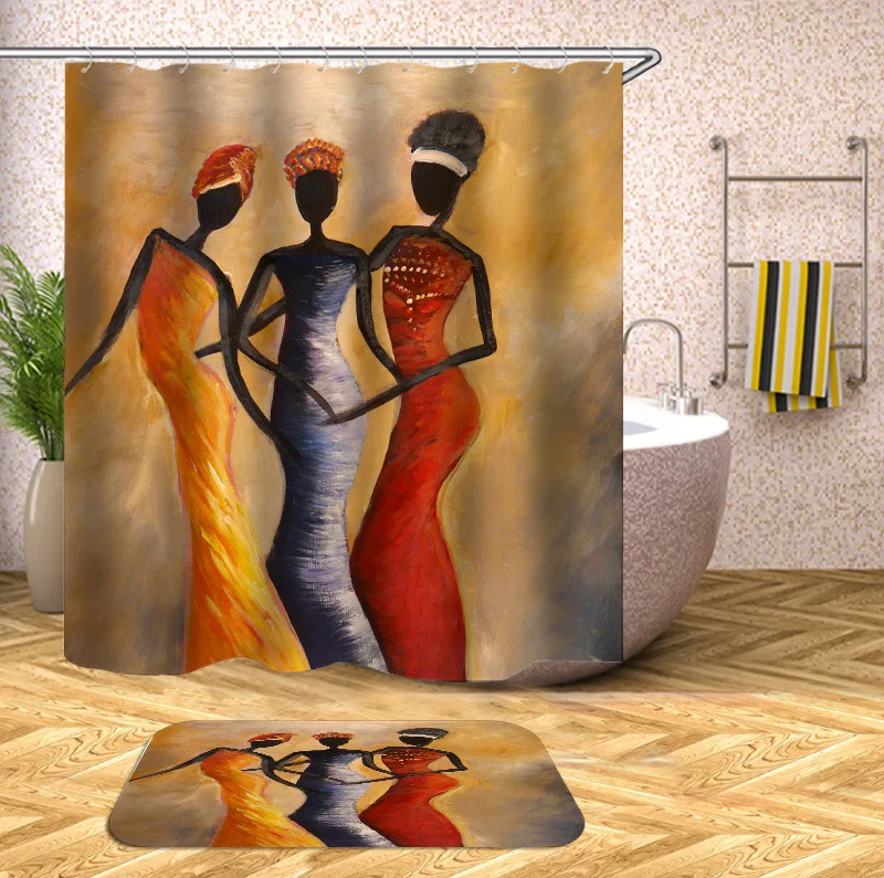 2022 Wholesale Custom Modern 3D Printed African Black Girl Bath Shower Curtains