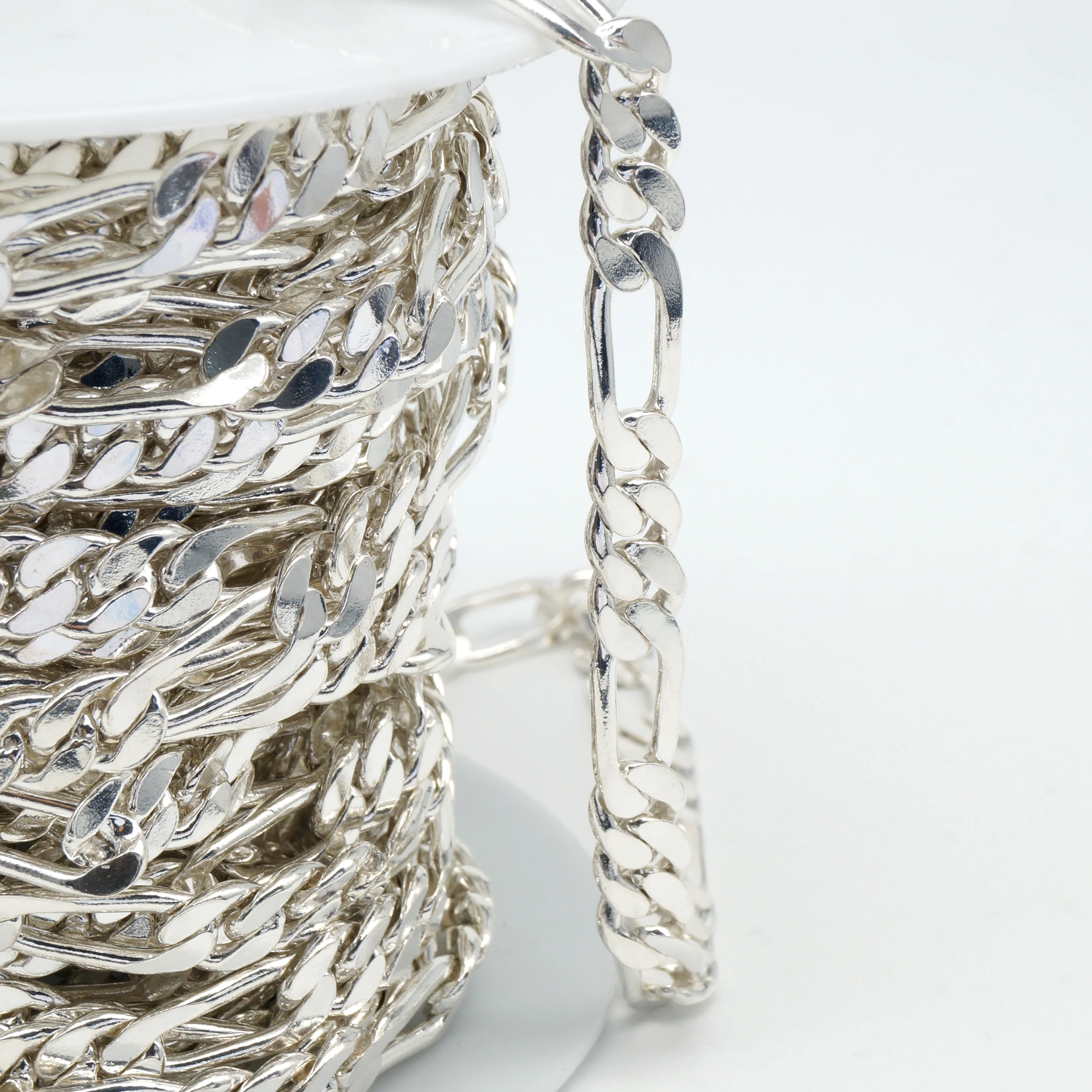 Wholesale trade; Bestseller; 925 Silver Men's Chain Male 8mm and Figaro Braided Chain Sterling Silver Hip Hop Semi-finish Chain