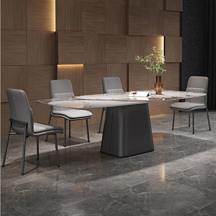 Luxury Pandora Rock Slate stone international dining table with black steel frame for hotel home dining room furniture