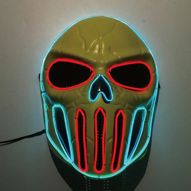 The Purge Terror White LED Glowing Mask Halloween Light Up Costume Cosplay Props Party 4 Lighting Modes Scary EL Wire Mask