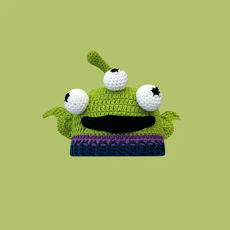 Qushine 2022 New Arrival Winter beanie cartoon knitted hat Creative Monster Funny Spoof Wool Cute Ear Hats Caps Men Women