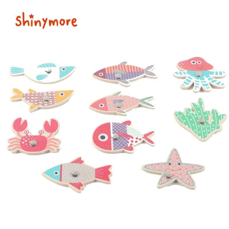 early education wooden fishing game toys for kids