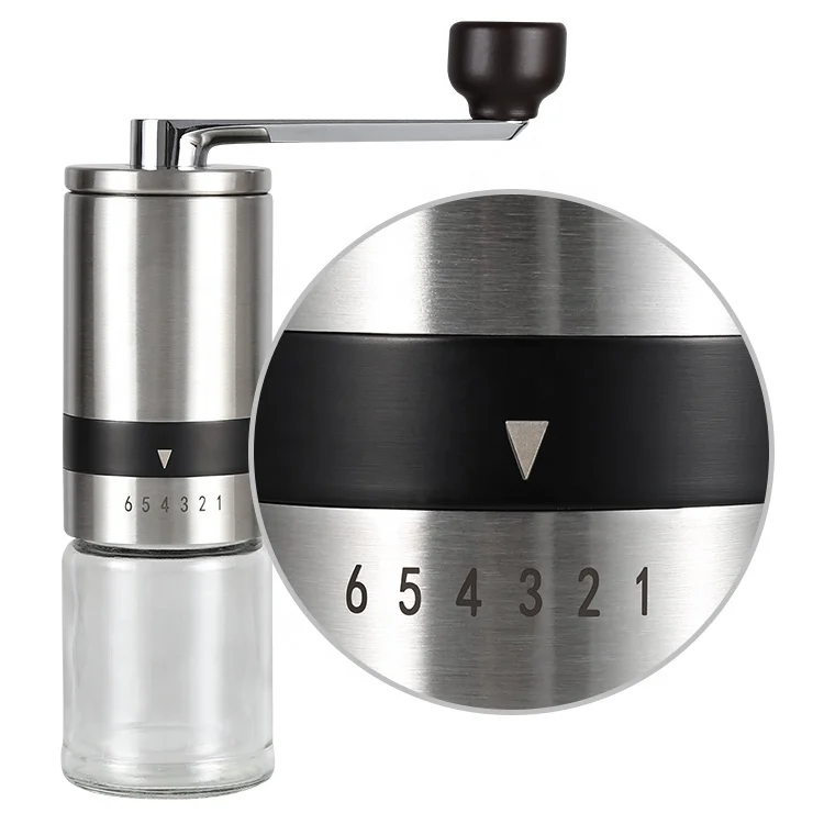 Small Capacity New Design 1 Cup Glass Jar Stainless Steel Ceramic Coffee Bean Grinder Manual Coffee Mill