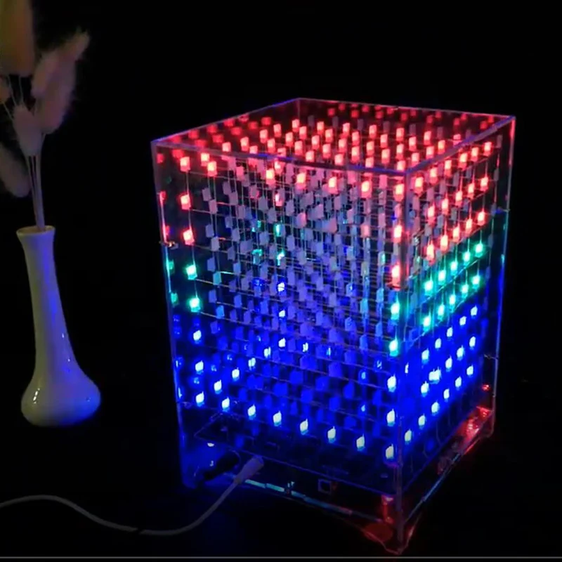 Colorful Light Cubes DIY Kit 8X8X8 WIFI Mobile Phone APP Change Word 888 LED Flashing Smart Electronic Production Parts Gift 3D