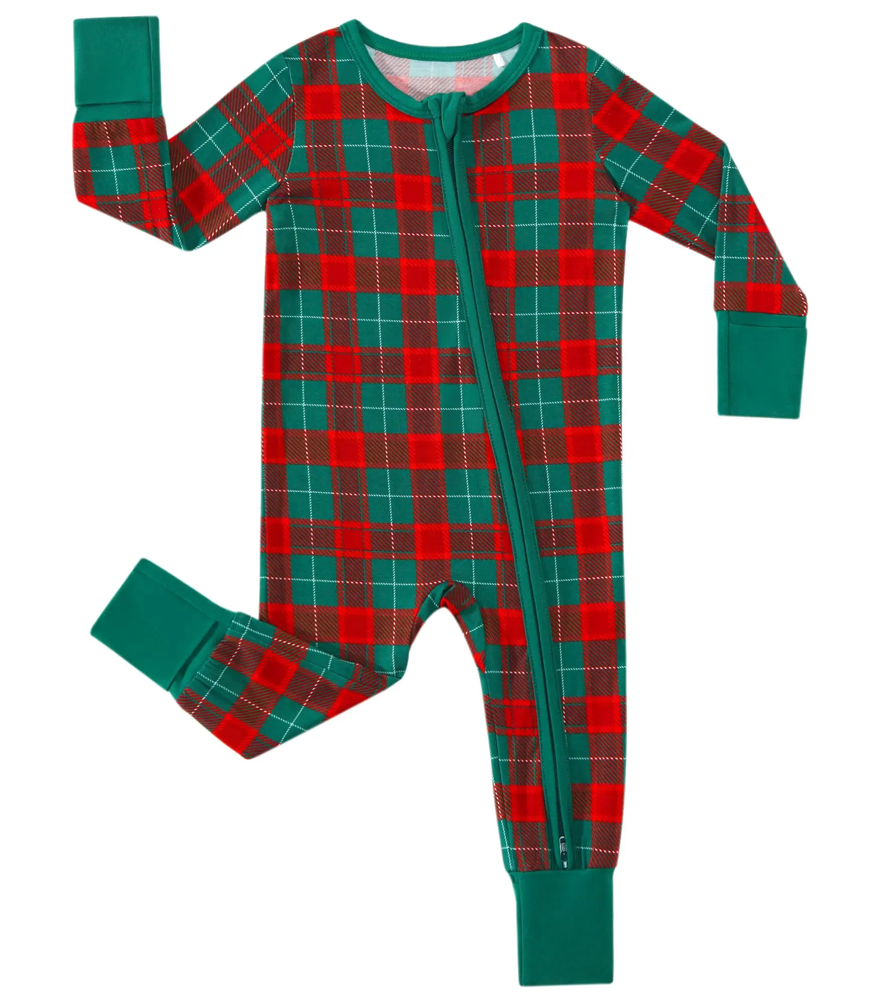 Plaid Baby Clothes Wholesale 2-Way Zipper Jumpsuits Long Sleeve One Piece Rompers for Infant Bamboo Matching Christmas Pajamas