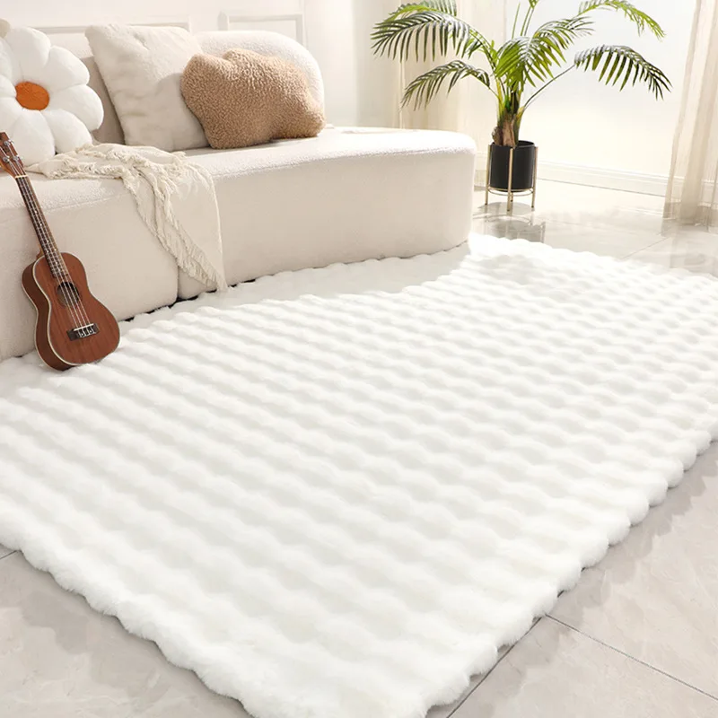 Soft Cozy Plush Fluffy Super Soft Rabbit Faux Fur Rug Carpet Jacquard Faux Rabbit Fur Rug for Couch Bed Sofa Chair Living Room