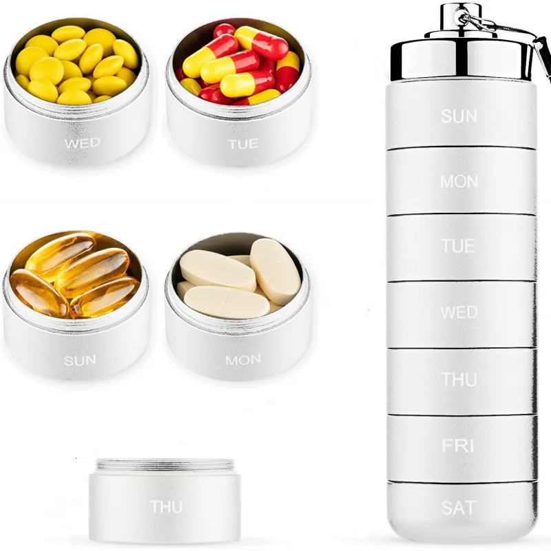 Portable 1-week removable waterproof aluminum alloy multi-function cartridge aluminum pill box