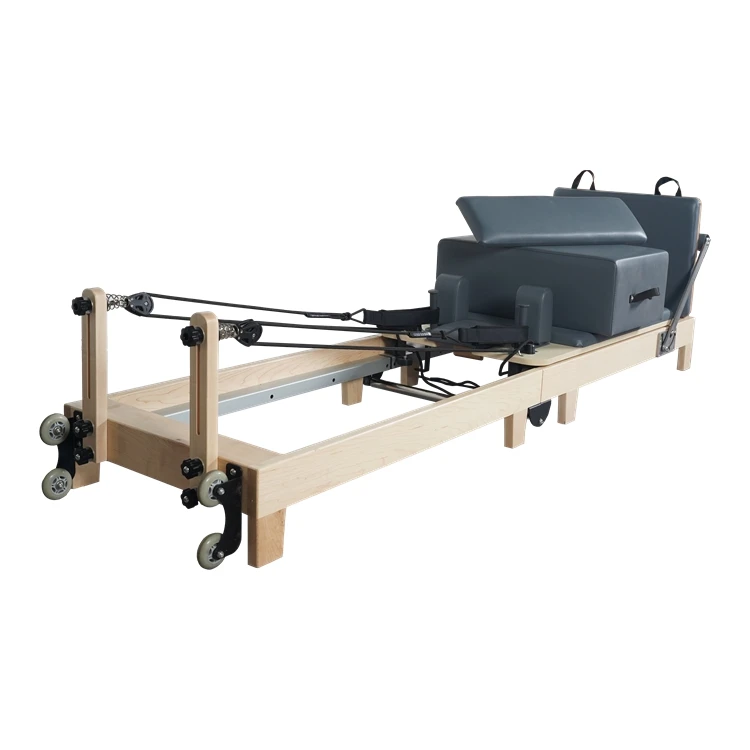 Foldable pilates reformer wood white bed - nour advanced premium pilates durable white reformer with box and jump board