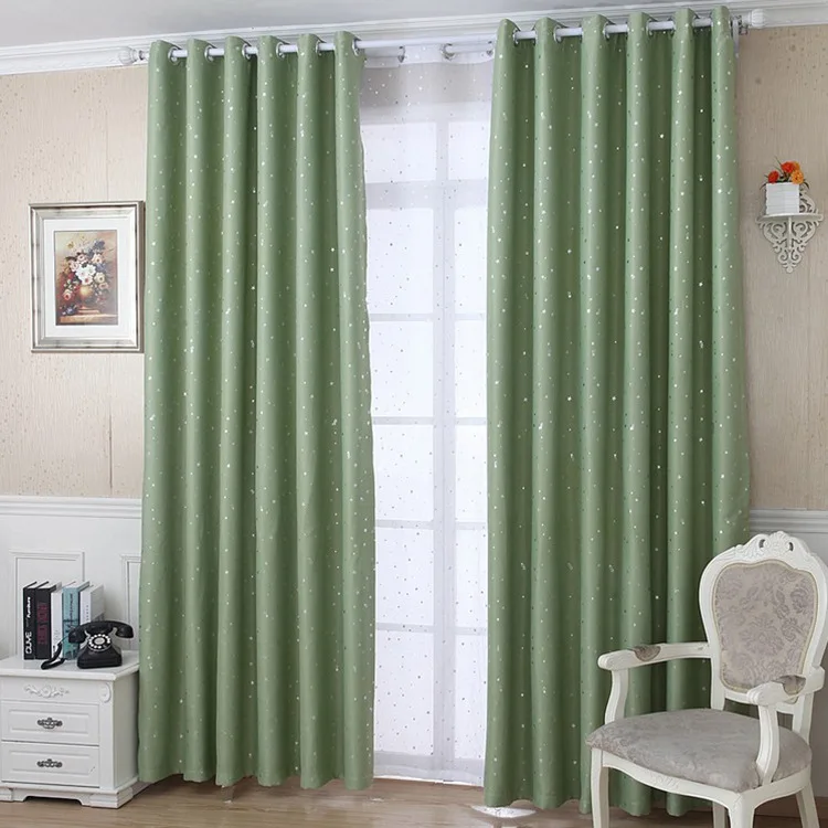 Hot Sale Blackout Curtain High Shading Curtain, Star Pattern Silver Hot Stamping Print Curtain