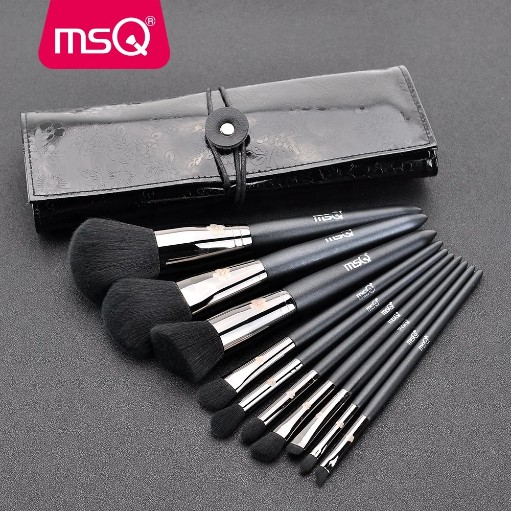 MSQ 10pcs classic Wholesale Private Label Makeup brush set copper ferrule with PU Leather Case