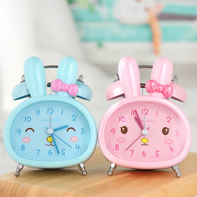 Ringing Noisy Students Children Bedside Night Light Sweep Seconds Silent Bedside Cartoon Night Light Rabbit Ringing Alarm Clock