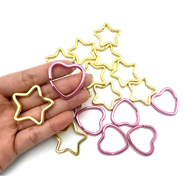 Custom Color Keyring Flat Ring Stars Heart Open Ring Handmade Creative DIY Metal Accessories Keychain Keyring Bag Decoration
