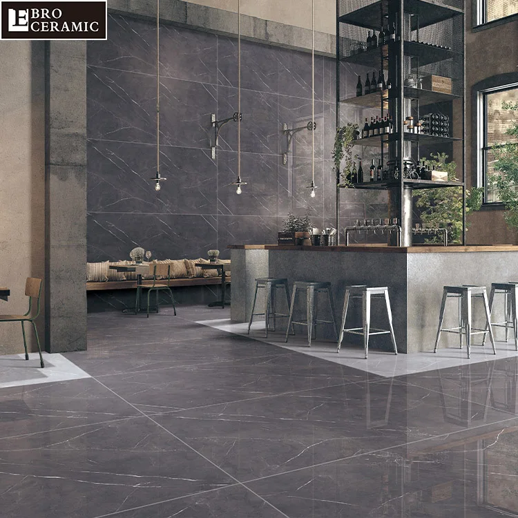 900x1800 Ebro Ceramic Dark Grey Marble Look Flooring Tile for Villa