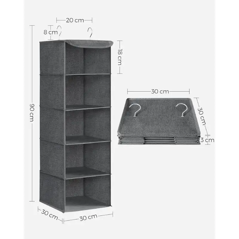 Hanging Organiser Hanging Shelf Hanging Storage Foldable and Space Saving Metal Hooks and Bamboo Inserts Linen Like Texture
