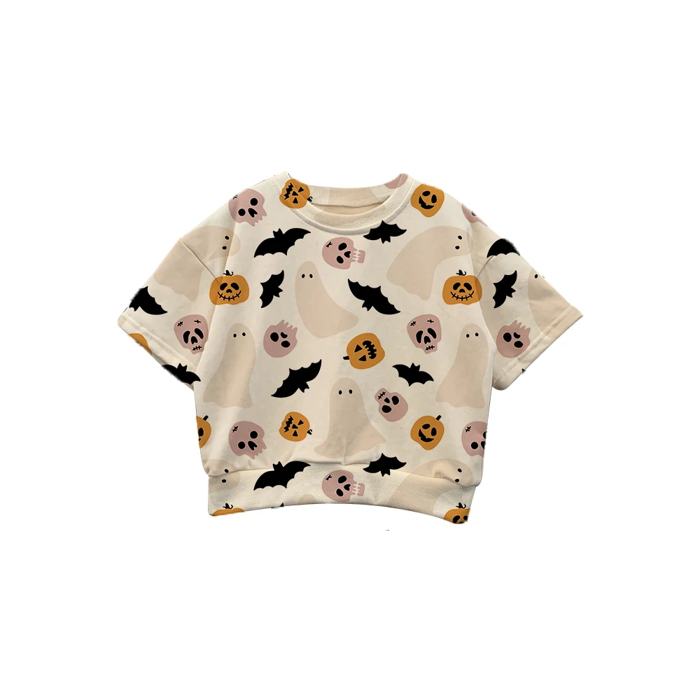 custom print Halloween baby clothes set short sleeve sweatshirt long pants set waffle short sets