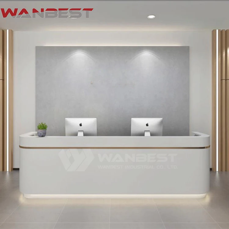 Custom size gold and white salon spa dental clinic reception desk 2 person office reception desk