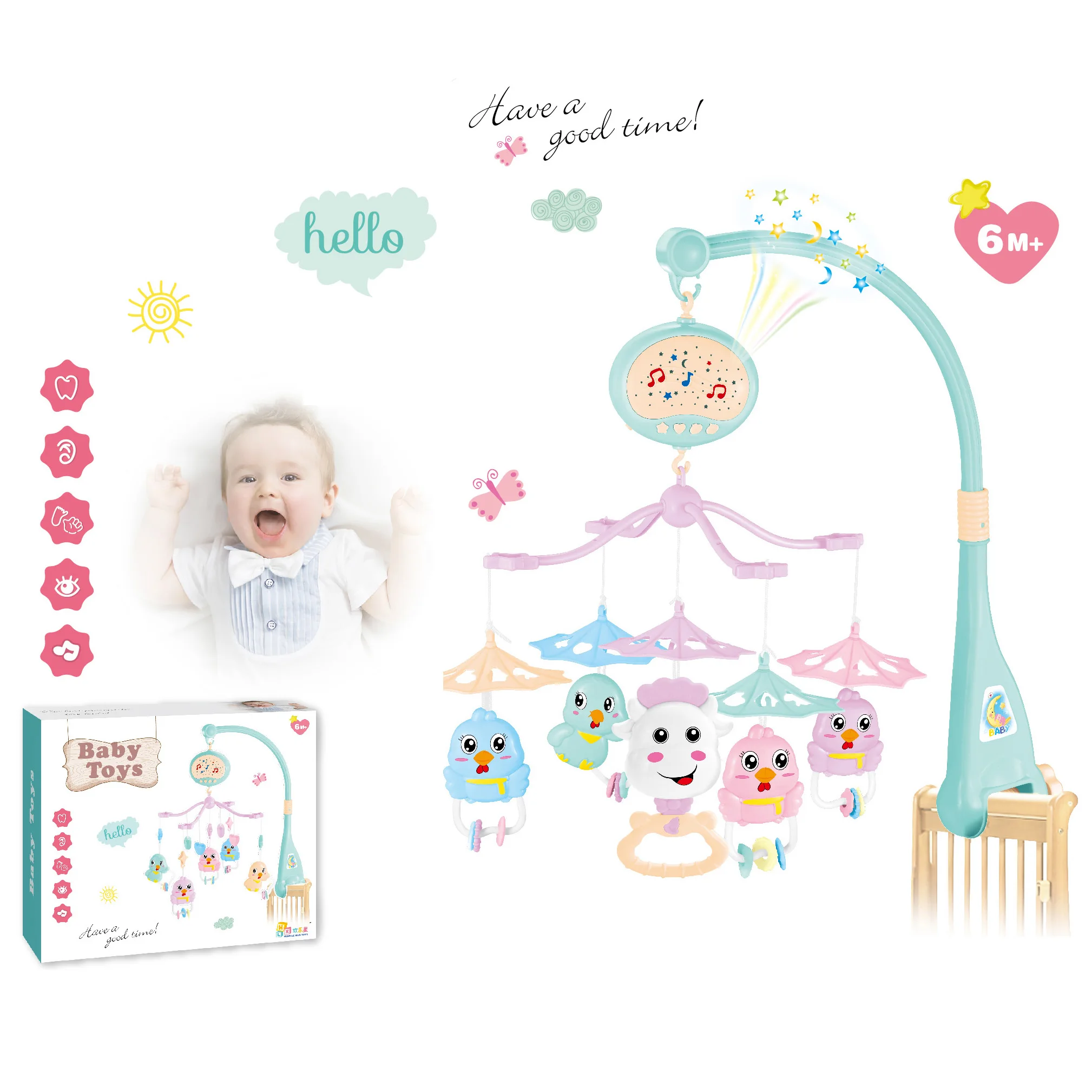 Низкая цена, высокое качество, детская кроватка, колокольчик, удобный звуковой вращающийся войлочный детский мобильный телефон с музыкой