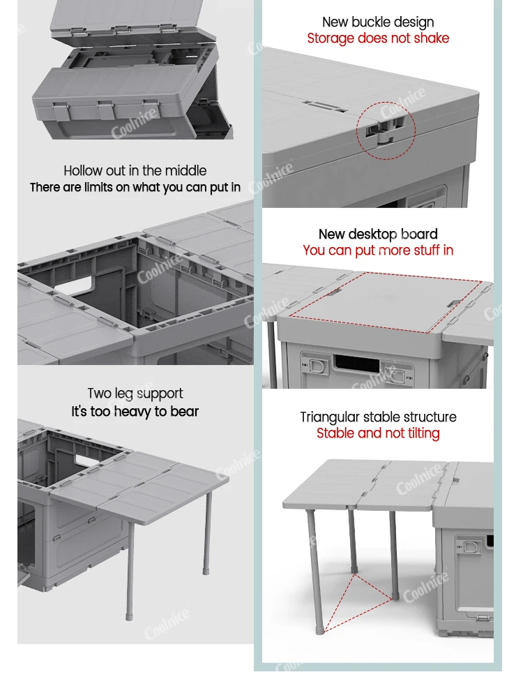 2023 Upgrade Space Saving Table Dining Eating Folding Storage Bins Car Camping Foldable Storage Box with Lid