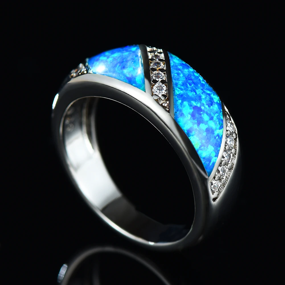 
Hot sale sterling silver s925 ring jewelry lady diamond shaped blue opal ring for wholesale 