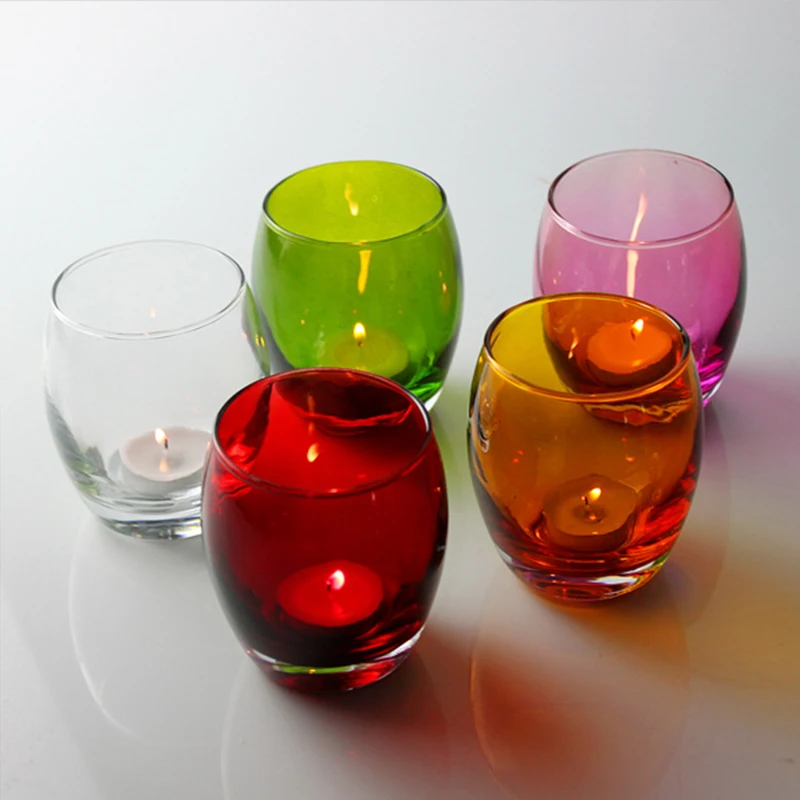 Christmas new color round drum transparent and stained glass candlestick candle cup romantic candlelight dinner bar decoration