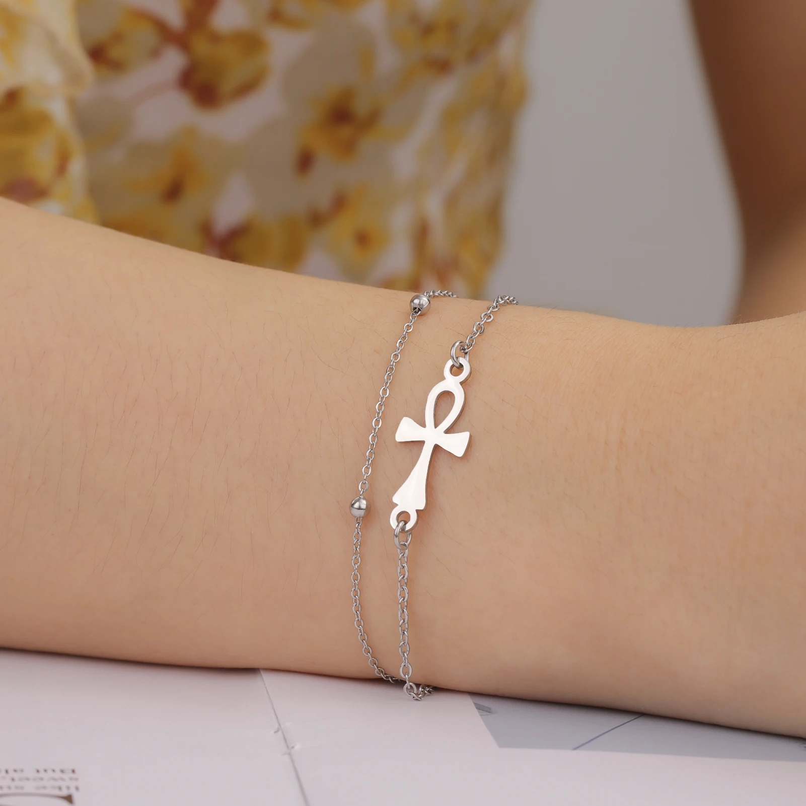 Egypt Ankh Cross Bracelets for Women Minimalism Cross Amulet Bracelet Vintage Egyptian Stainless Steel Jewelry Gift New
