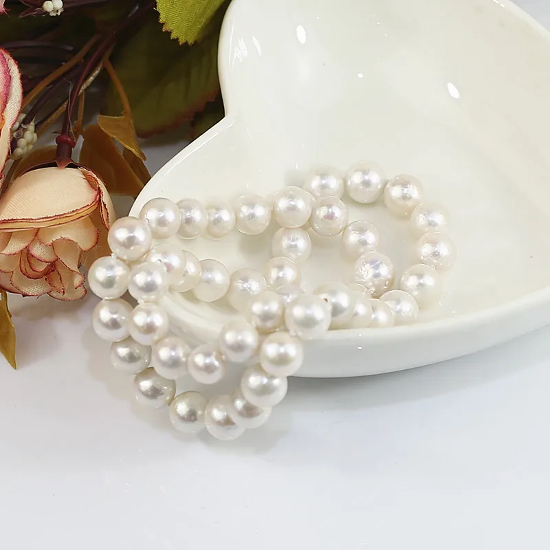 
natural nucleus pearl necklace 9-10mm round real 925 silver genuine jewelry pure fresh water freshwater cultured pearl necklace 