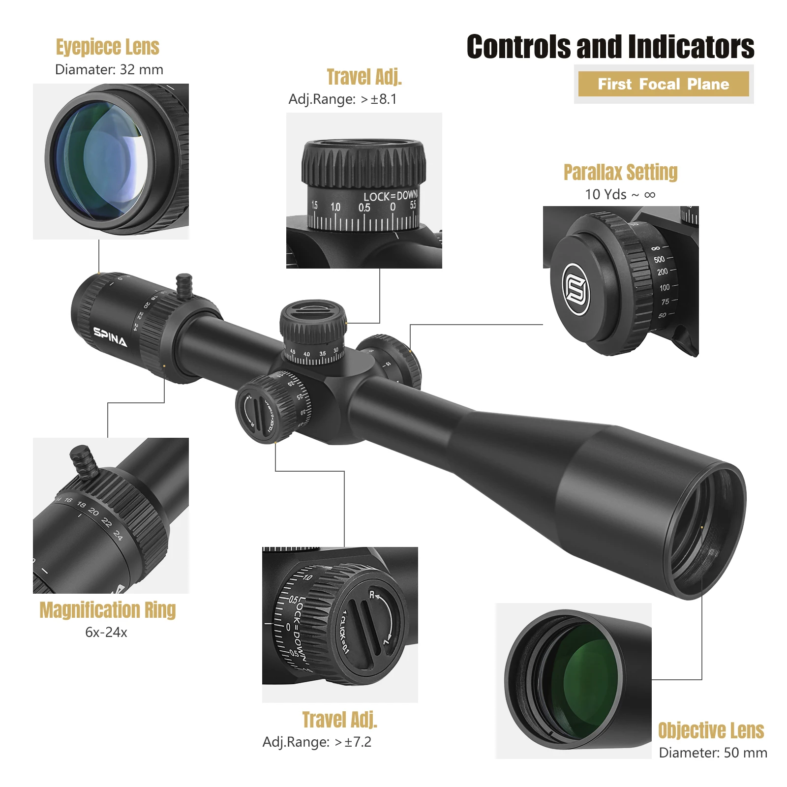 6-24x50 FFP тактический OEM Reticle Side Focus Fully Multi-Coated Waterproof Optical Hunting Scope