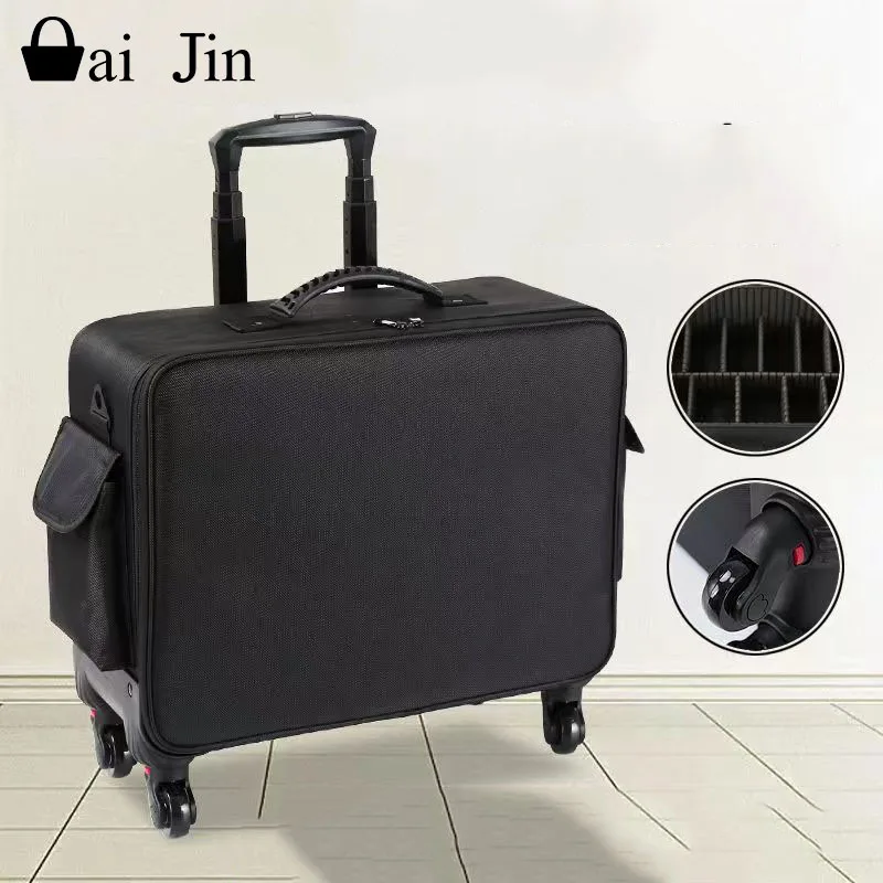 Cosmetic case Beauty professional storage toolbox large capacity out pull rod black cosmetic case