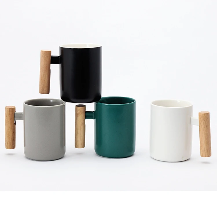 16oz custom porcelain milk cup Creative tea coffee wooden ceramic mug with bamboo lid and sleeve sale ceramic mug