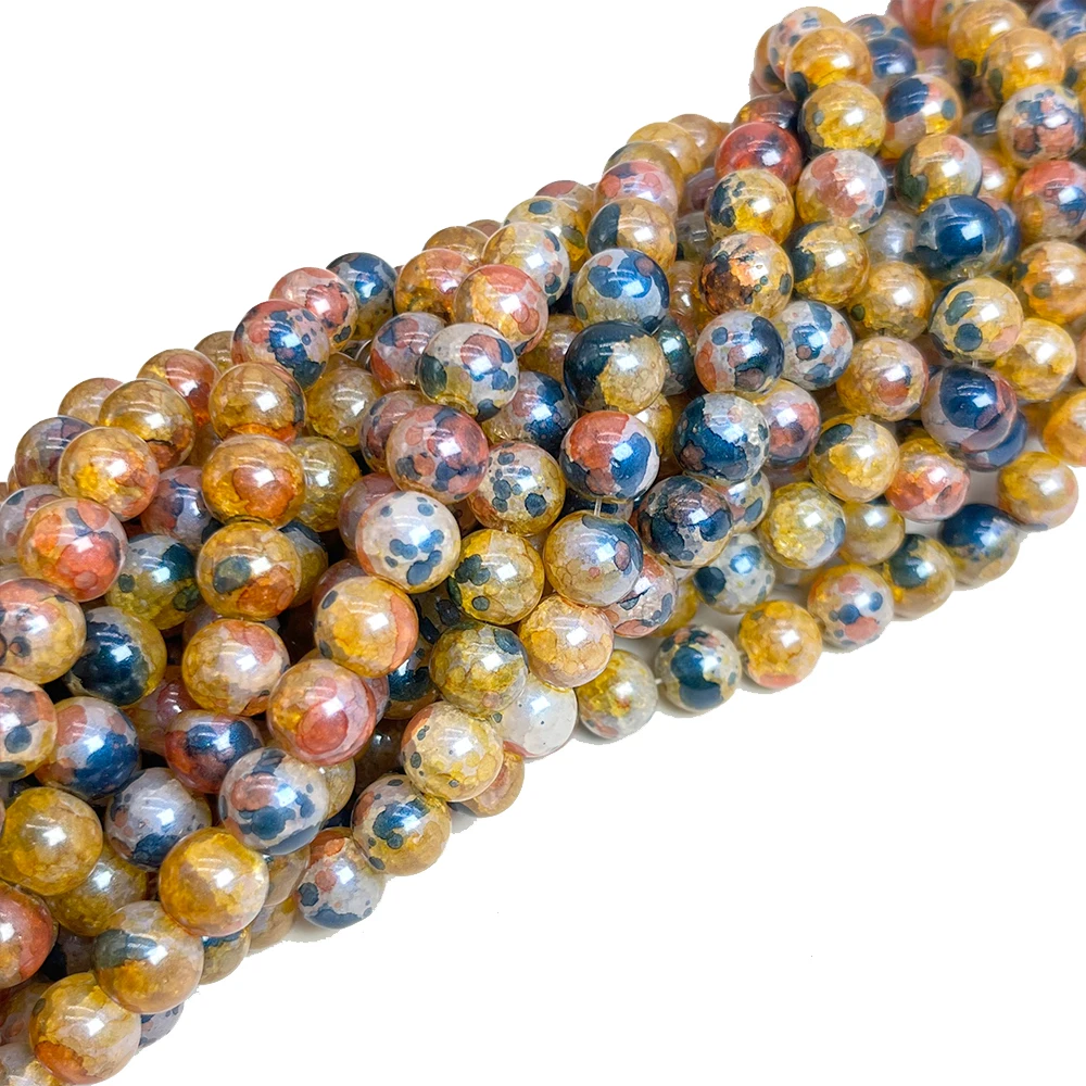 2023 New Glass Bead Strings 6 8 10 12 mm Color Coating Paint Gold Lined Loose Beads for Jewelry Making Diy Bracelets