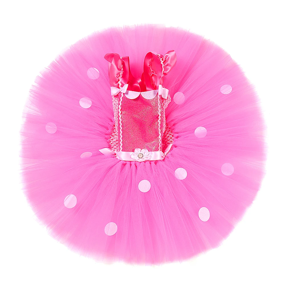The New Design Pink Tutu Dress Up Puffy Tulle Costumes Halloween Cosplay For 2-12Y With Mouse Ears