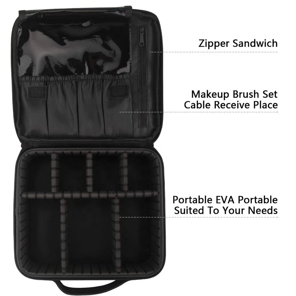 Makeup Train Case with Mirror 2 Layer Large Size Make Up Artist Box with Adjustable Shoulder