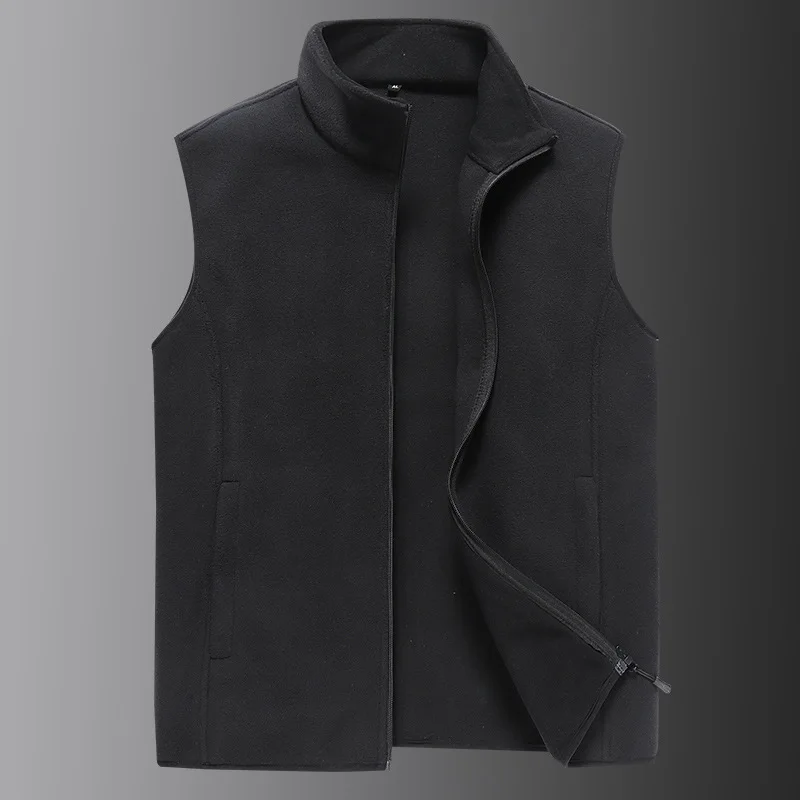Autumn Blank Custom Logo Fleece Plain Oversized Sleeveless Warm Polyester Casual Black Vest For Men