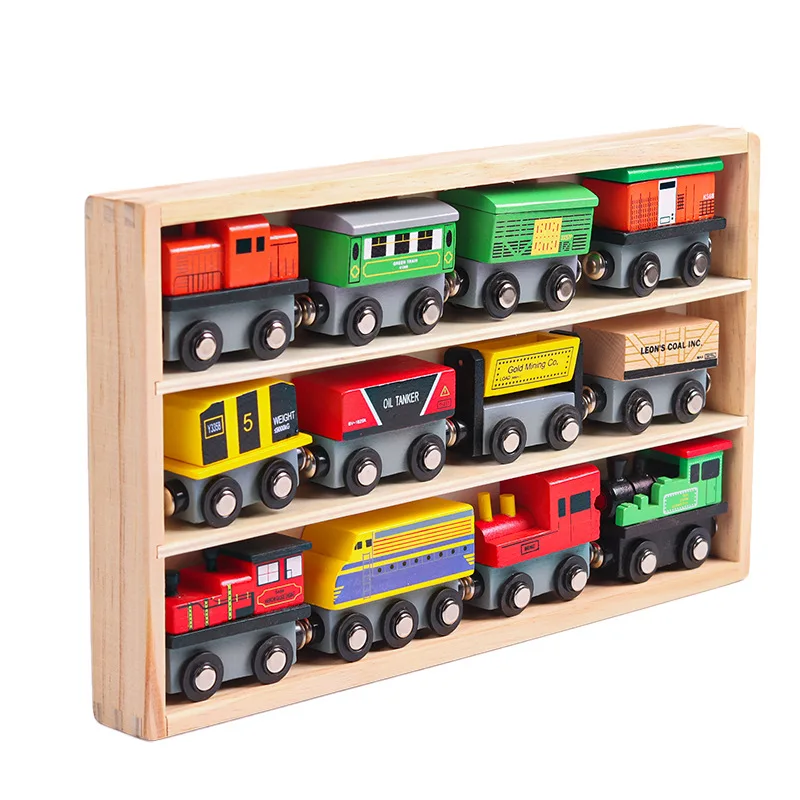Wooden Magnetic Train Toy 12 Pack Educational Locomotive Engines Train Cars Montessori Toys