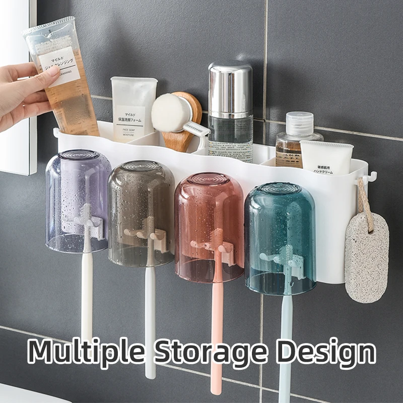 Wholesale Creative Toothbrush Storage Rack Bathroom Wall Mounted Hanging Toothbrush Rack 2 Piece Set Storage Box