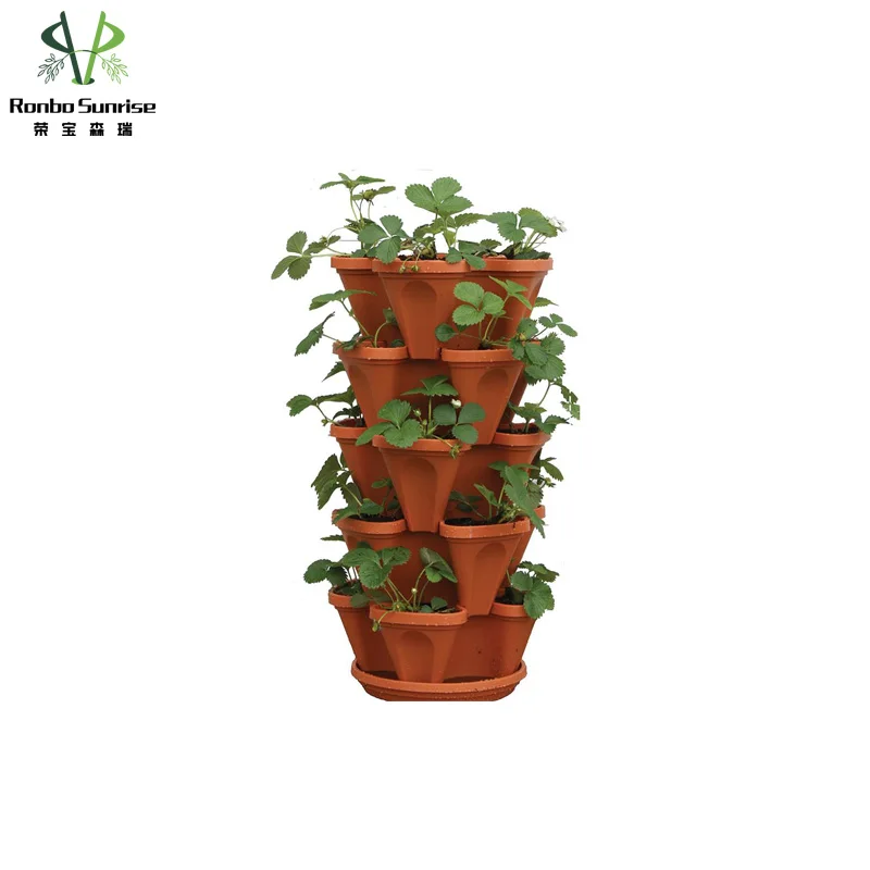Gardening Stackable Planter Strawberry Planter Tower 5 Tier Herb  Tower Stackable Plastic Flower Pots