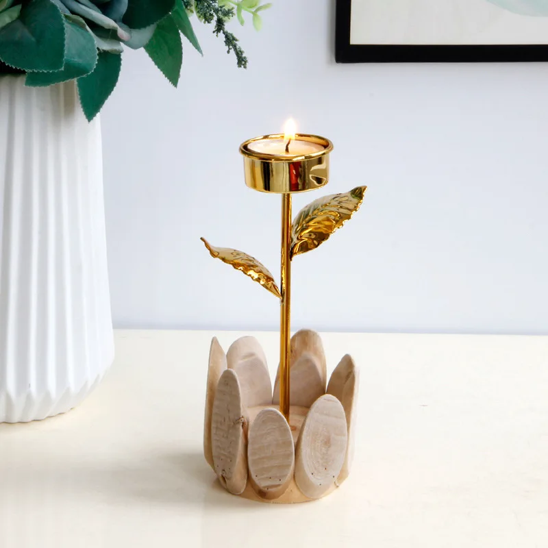 Creative golden wood combination Flower candle holder Pastoral decoration Tea Light Candle Holder
