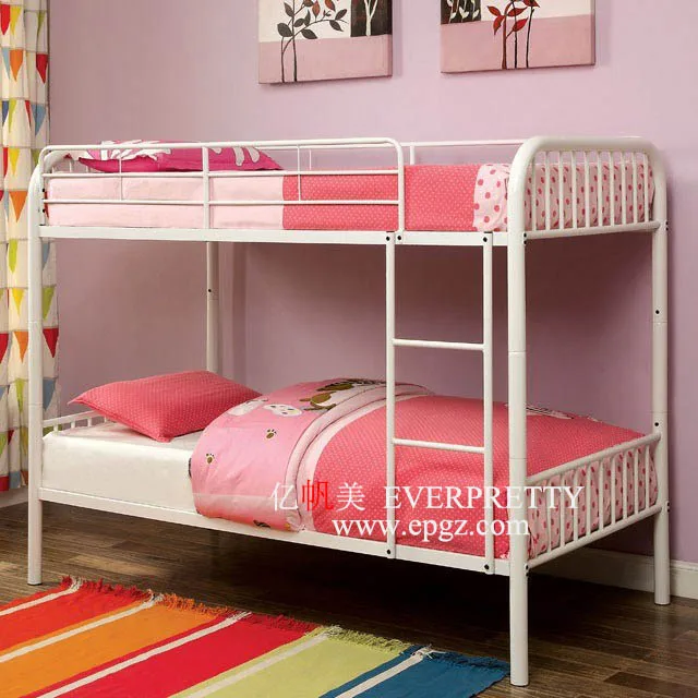 School Dormitory Furniture Ergonomical Design Student Use Steel Pipe Frame Double Bunk Bed with Ladder