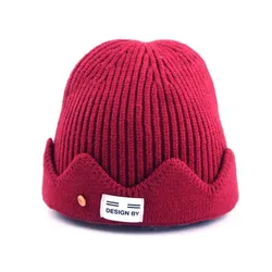 Wholesale fashion knitted grey wool warm beanie winter hat for men fabric label knitted wool hat