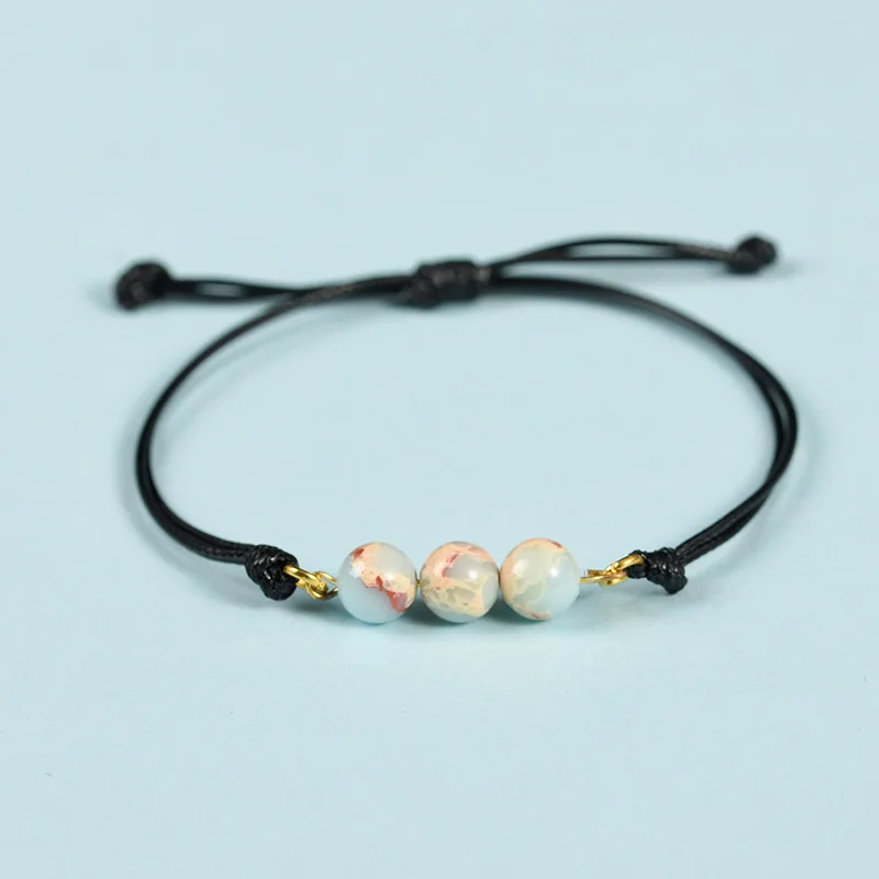 Men Women colorful gemstone Knotted wax cord Bracelets.jpg