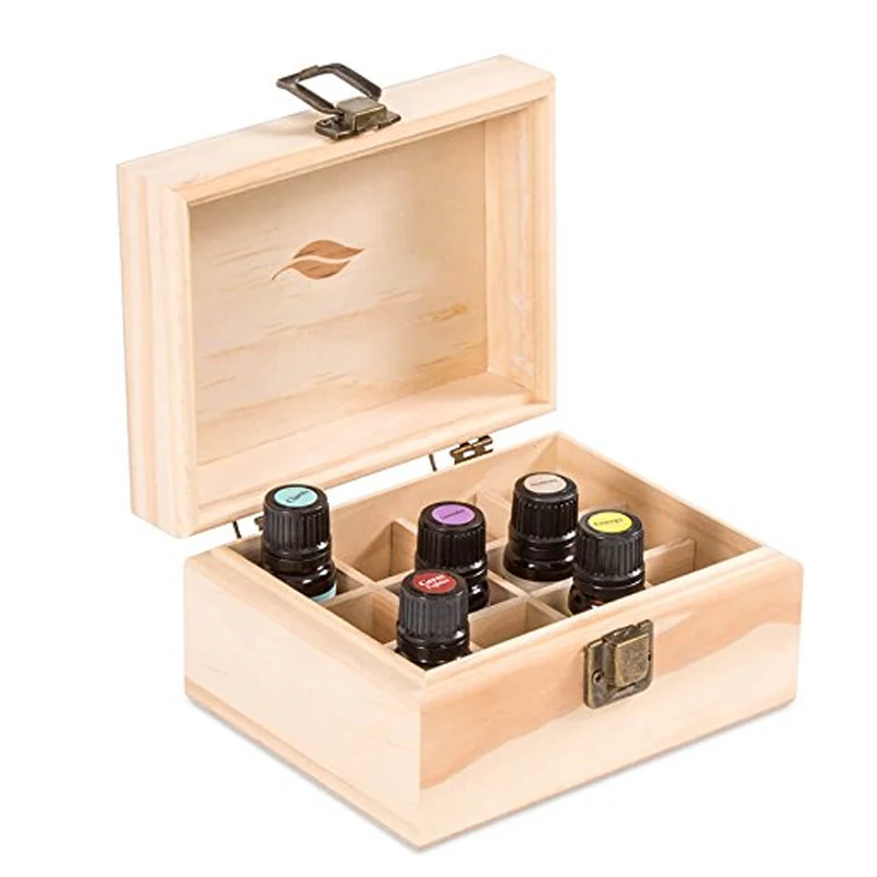 Simple Custom Size Pine Wooden Box for Twelve Essential Oils Natural Color Eco-Friendly Compartments Storage Packing Gift Giving