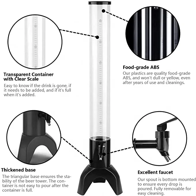 Wholesale 3L Large Capacity Beer Tower Dispenser with Customized LOGO for Restaurant Club Bar Party