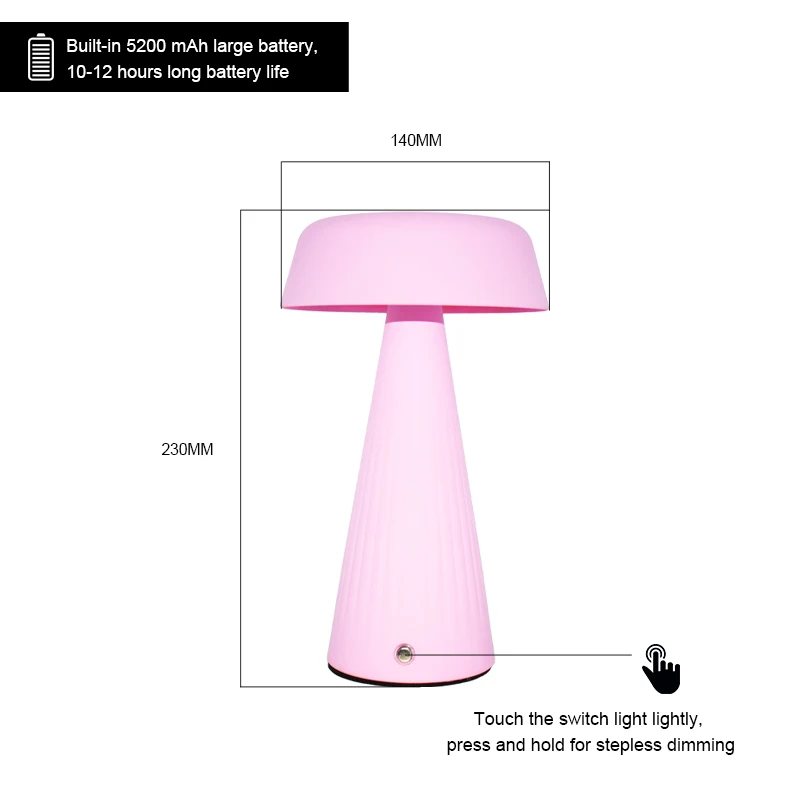 Modern Nordic Restaurant Cordless Mini Rechargeable Metal Touch Hotel Bar Living Room Decoration Led Mushroom Table Lamp