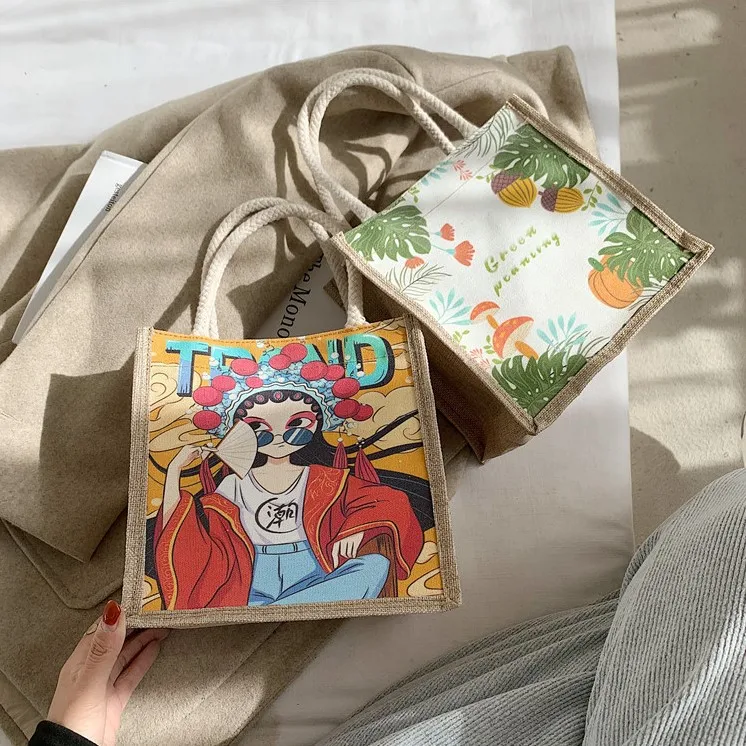 In Stock Natural Gift bag Printed with Cotton Handles Burlap Linen Jute Tote custom Bags manufacturers