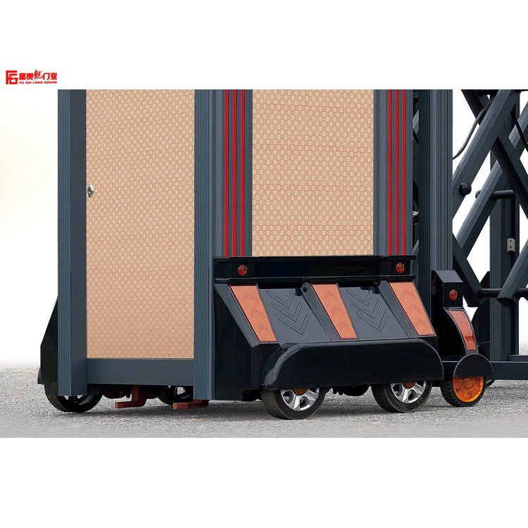 
New design aluminum retractable gate decorative aluminum gates automatic folding gate with LED screen gray folding door 