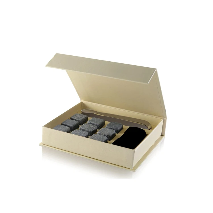 Beverage Chilling Stones Magnetic Packaging Box Whiskey Stones Gift Cardboard Box with Silk Flannel Rigid Boxes Grey Board JDT