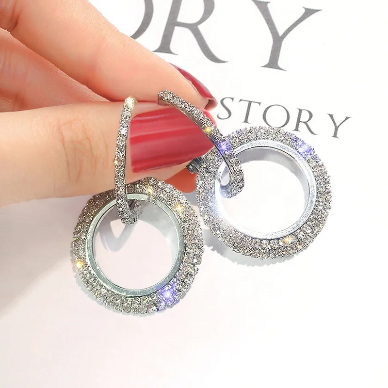 Luxury 18k Gold Plated Stainless Steel S925 Silver Needle Large Rhinestone Gold Filled Hoop Earring