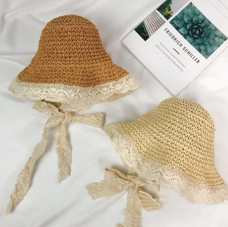 Оптовая продажа элегантная женская летняя соломенная вязаная шляпа с отверстиями и
