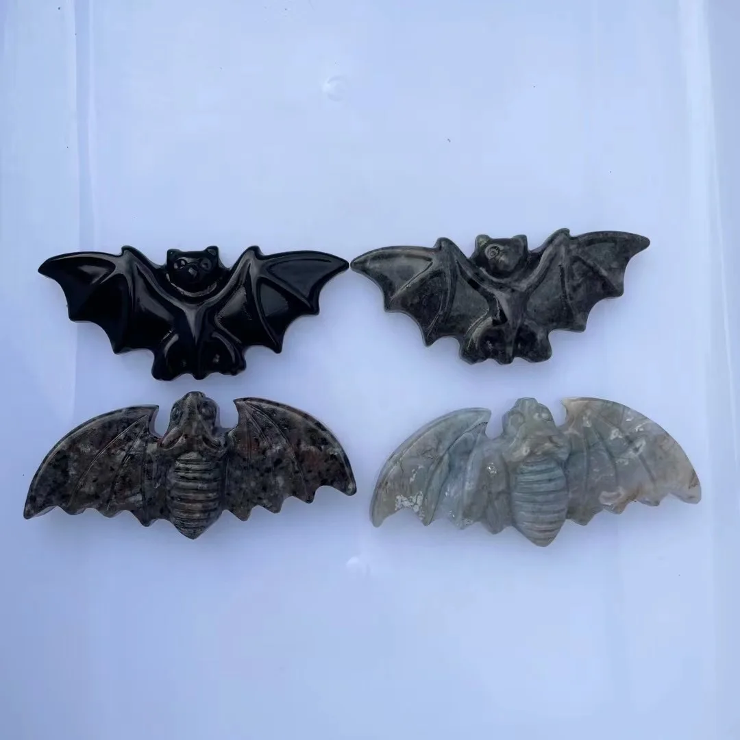 Natural Crystal Carved Bat healing yooperlite bat quartz crystals obsidian bats for Halloween Decoration